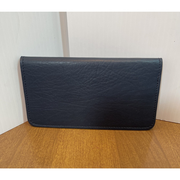 Oberon Checkbook Cover Embossed Blue Leather With Divider Flap New - Picture 3 of 8